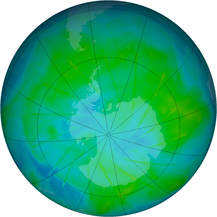 Antarctic ozone map for 16 January 2010